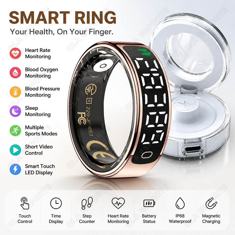 Blood Pressure Monitor - Slimme ring met oplaadhoesje, hartslag-, zuurstof-
